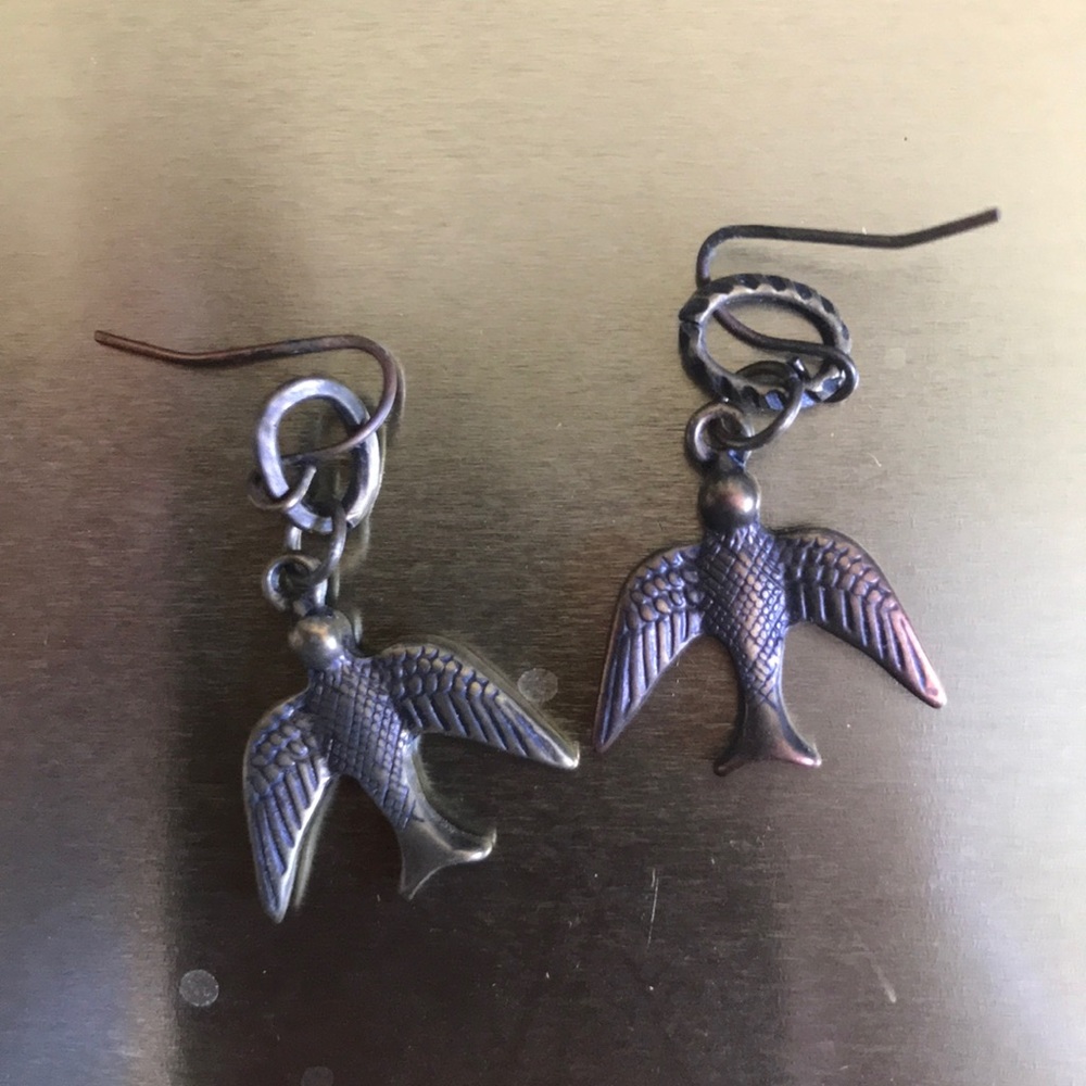 Gold/copper swallow earrings
